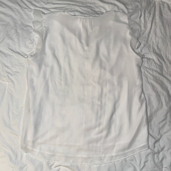 Calvin Klein | V Neck Button Down Short Cap Ruffle Sleeves Sheer Lined Blouse - Picture 5 of 11